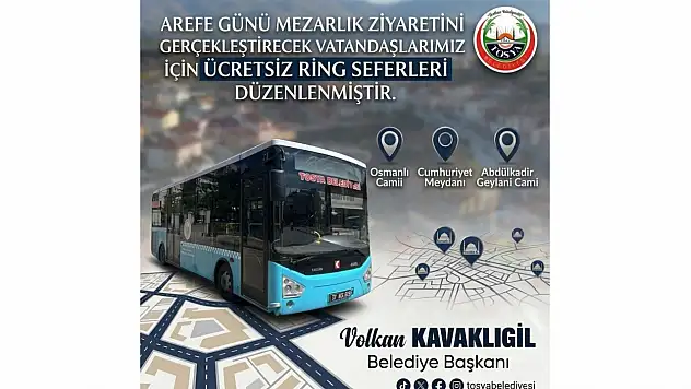 Tosya Belediyesi'nden Arefe Günü İçin Ücretsiz Ring Seferi Hizmeti