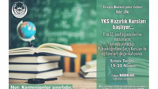Tosya Belediyesi'nden YKS Hazırlık Kursu Desteği