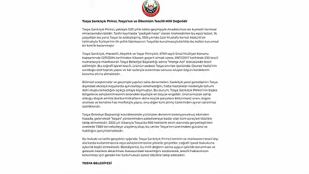 Tosya Sarıkılçık Pirinci Türkiye'nin Tescilli Milli Değeri Olarak Korunuyor