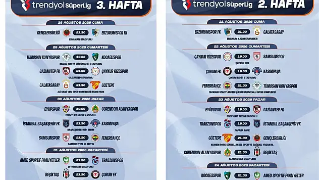 Trendyol Süper Lig'de 2-3. Hafta Programları Açıklandı