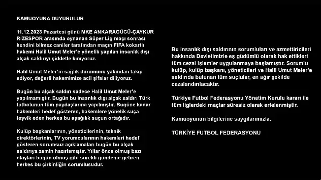 Türkiye'de Tüm Ligler Süresiz Olarak Ertelendi