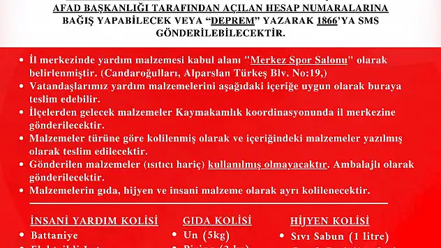 YARDIM KAMPANYASI BAŞLADI