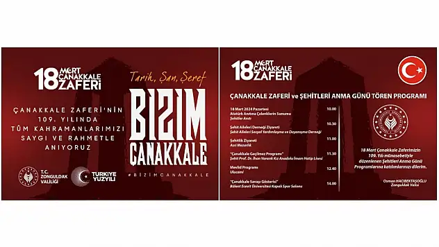 Zonguldak'ta Çanakkale Zaferi'nin 109. Yıldönümünde Şehitler Anılacak