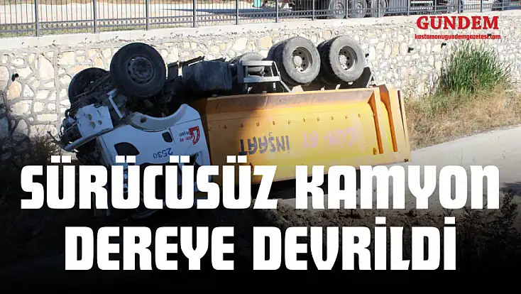 Sürücüsüz Kamyon Dereye Devrildi