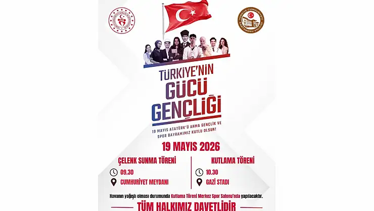 19 Mayıs  Atatürk'ü Anma, Gençlik ve Spor Bayramı Programı Belli Oldu