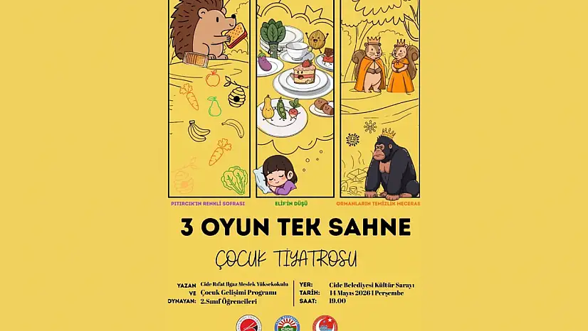 '3 Oyun Tek Sahne' Çocuk Tiyatrosu Cide'de Sahnelenecek