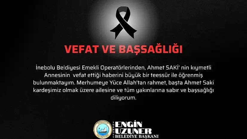 İnebolu Belediyesi'nden Taziye Mesajı