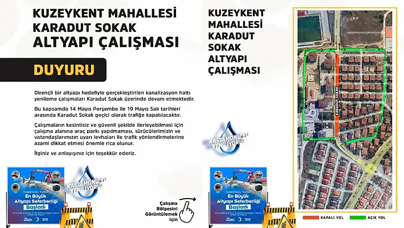 Kastamonu'da Karadut Sokak 5 Gün Trafiğe Kapatılacak