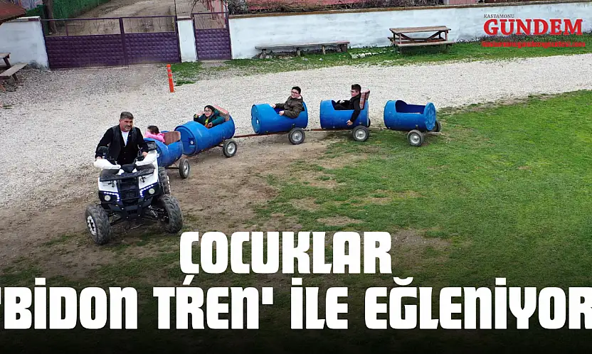 Çocuklar Muhtarın Yaptığı 'Bidon Tren' İle Eğleniyor