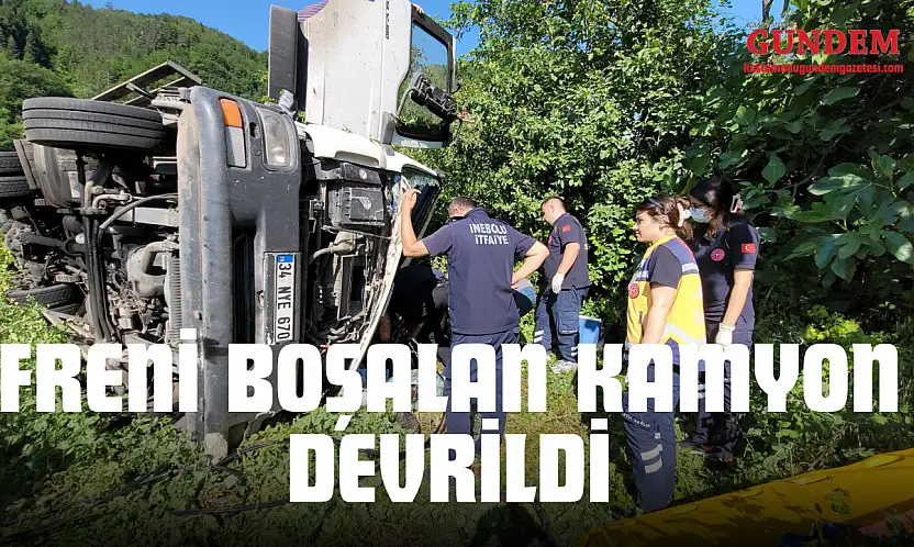 Freni Boşalan Kamyon Devrildi