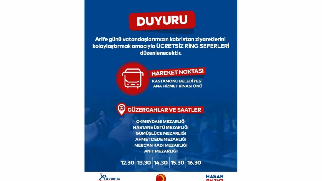 Kastamonu Belediyesi'nden Kabristan Ziyaretleri İçin Ücretsiz Ring Servisi