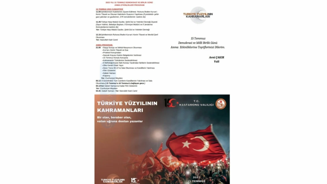 15 Temmuz programı netlik kazandı