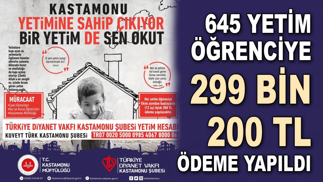 645 Yetim Öğrenciye 299 Bin 200 TL Ödeme Yapıldı