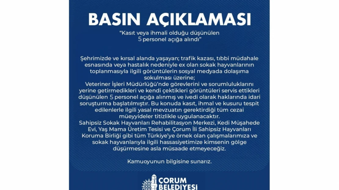 Çorum Belediyesi'nden Açıklama