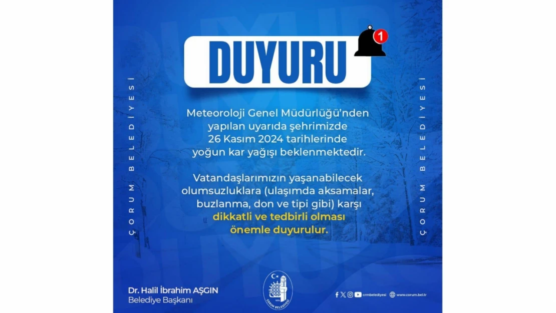 Çorum Belediyesi'nden Uyarı!