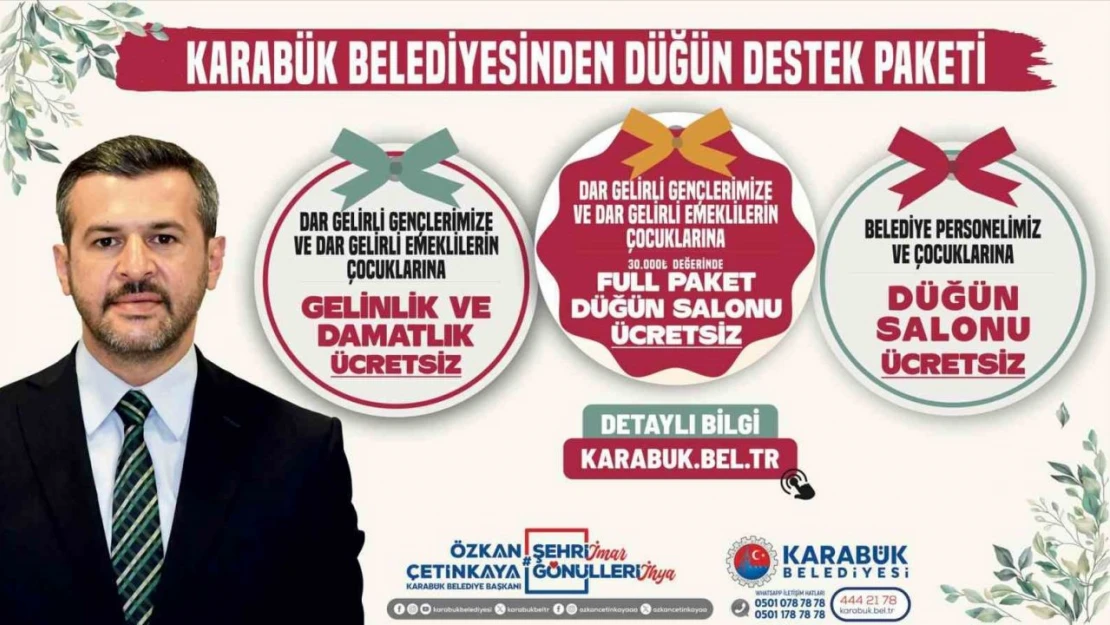 Karabük Belediyesi'nden Dar Gelirli Çiftlere Düğün Destek Paketi