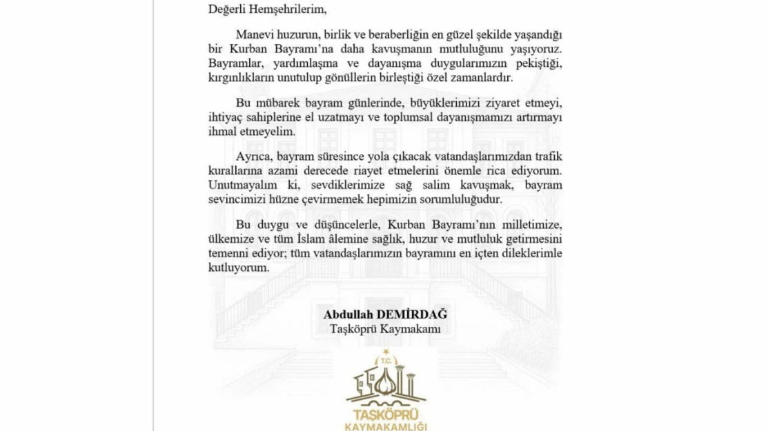 Kaymakam Demirdağ: 'Dayanışmamızı Artırmayı İhmal Etmeyelim'