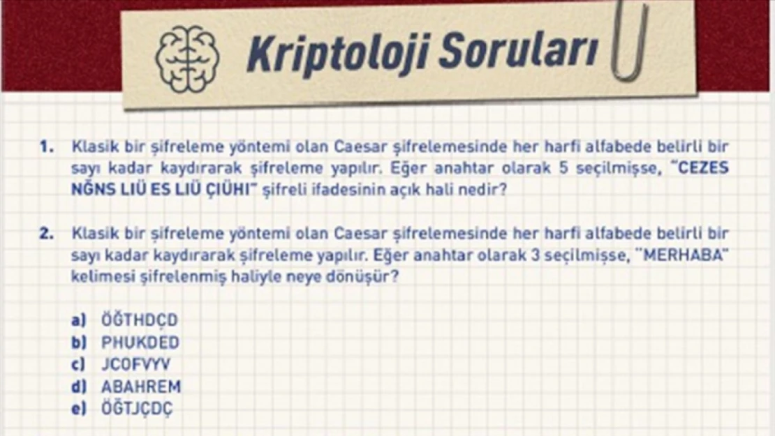 MİT Örnek Kriptoloji Soruları Yayımladı