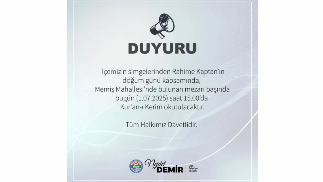 Rahime Kaptan İçin Kur'an-ı Kerim Okutulacak