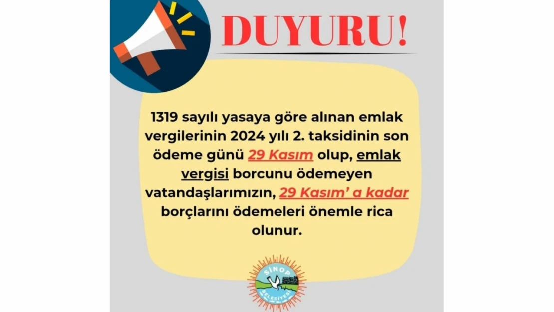 Sinop Belediyesi'nden Duyuru 