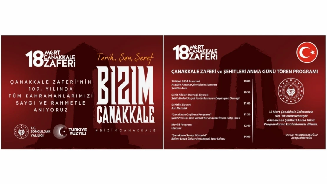 Zonguldak'ta Çanakkale Zaferi'nin 109. Yıldönümünde Şehitler Anılacak