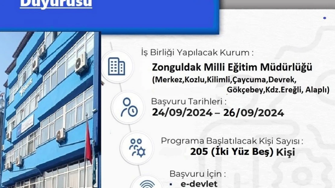 Zonguldak'ta 205 Kişi İçin İş Fırsatı!