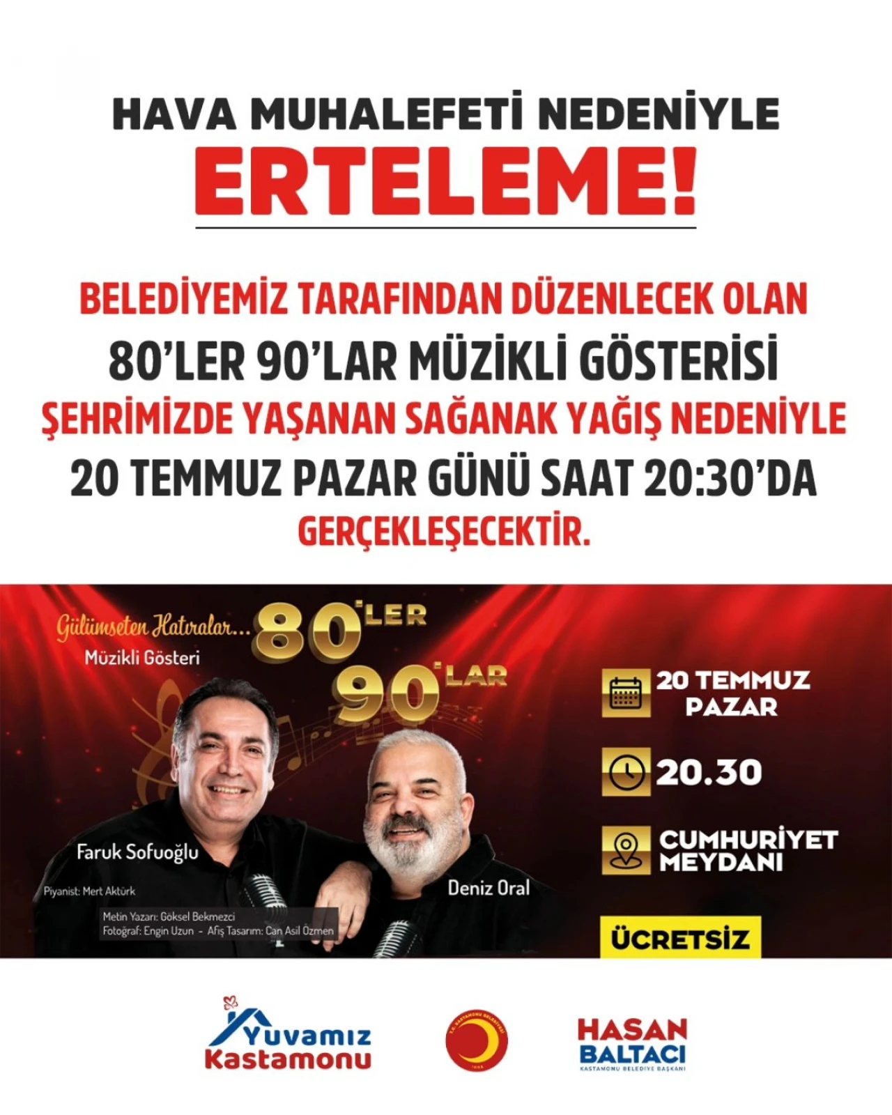Kastamonu'da 80'ler 90'lar Gösterisi Hava Muhalefeti Nedeniyle Ertelendi