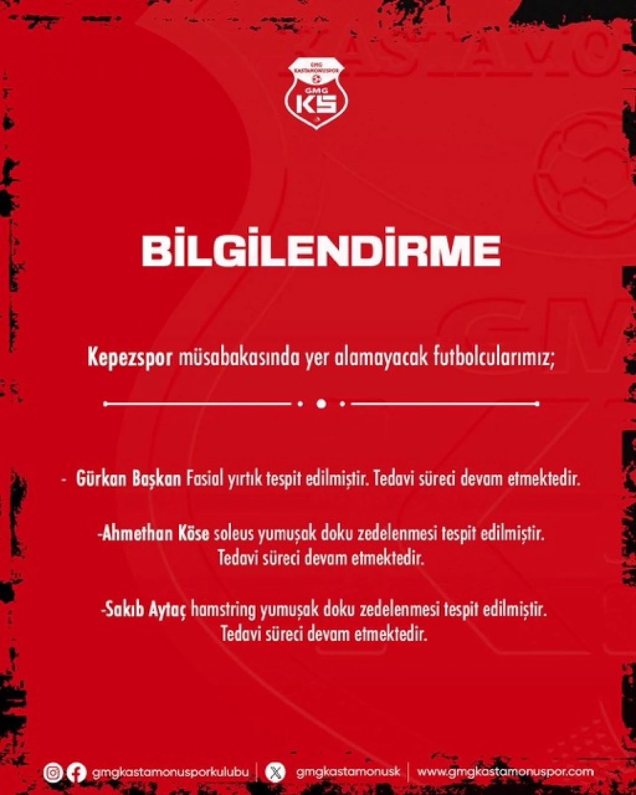 GMG Kastamonuspor'da Kepezspor Maçı Öncesi 3 Eksik