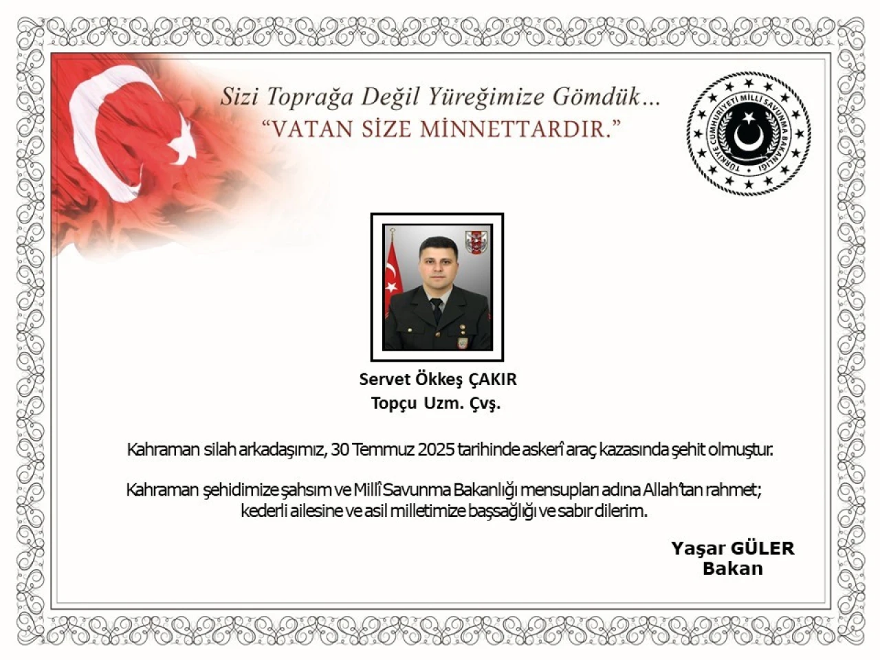 Askeri Araç Kazasında Bir Kahraman Şehit Düştü