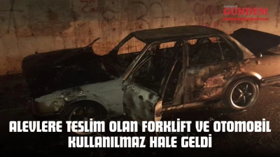 Kastamonu'da Alevlere Teslim Olan Forklift Ve Otomobil Kullanılmaz Hale Geldi