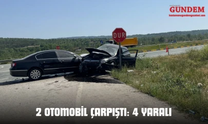 2 Otomobil Çarpıştı: 4 Yaralı