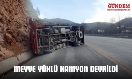 Meyve Yüklü Kamyon Devrildi