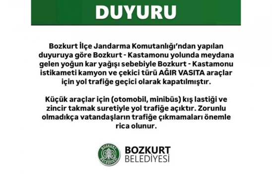 Bozkurt-Kastamonu Yolunda Ağır Vasıtalara Geçiş Yasağı