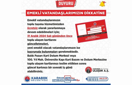 Karabük Belediyesi'nden Önemli Duyuru