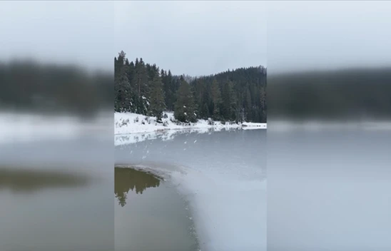 Karabük'teki Eğriova Göleti Buz Tuttu