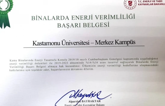 KÜ'ye 'Binalarda Enerji Verimliliği Başarı Belgesi' Verildi
