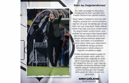 Teknik Direktör Adem Çağlayan'dan Ekim Ayı Değerlendirmesi