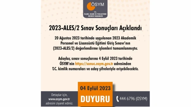 2023-ALES/2 sonuçları açıklandı