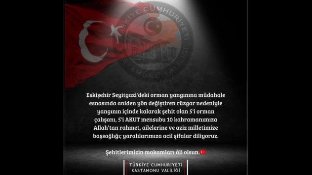 Kastamonu Valiliği: 'Şehitlerimizin Makamları Âli Olsun'