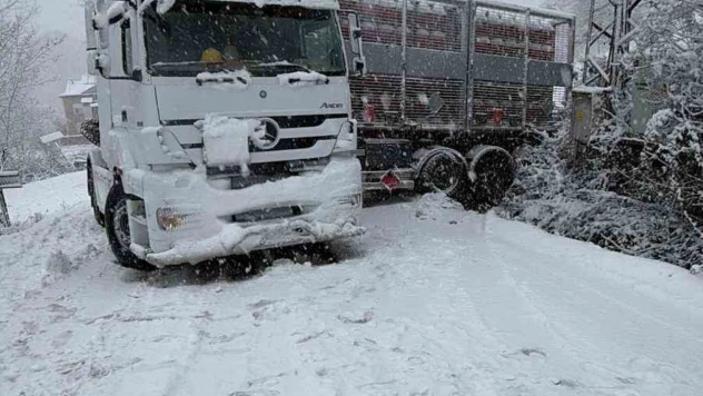 Türkeli'de Doğalgaz Tırı Karda Kaydı, Yol Ulaşıma Kapandı