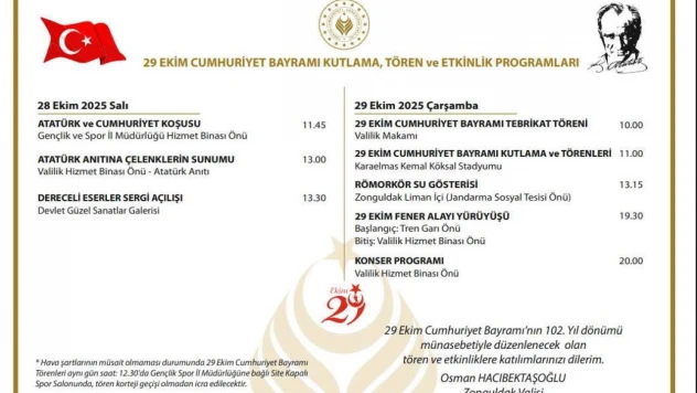 Zonguldak'ta 29 Ekim Programı Belli Oldu