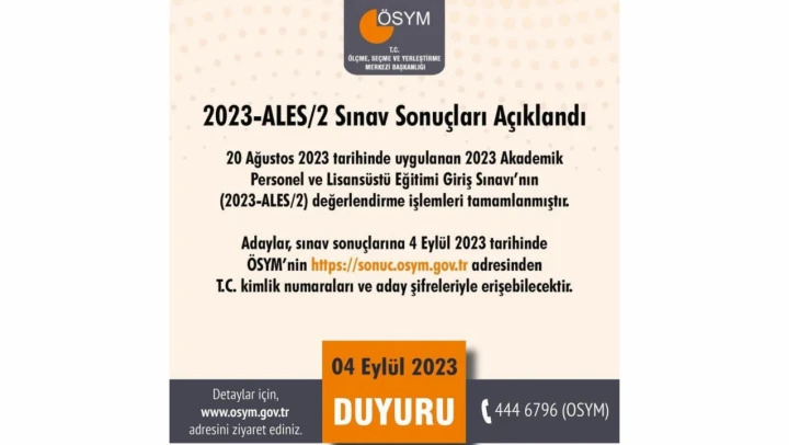 2023-ALES/2 sonuçları açıklandı
