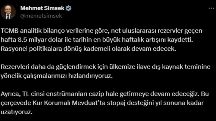 Bakan Şimşek'ten ekonomi mesajı