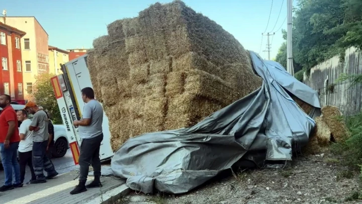 Saman Yüklü TIR Devrildi