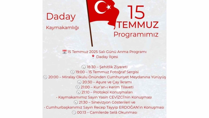 Daday'da 15 Temmuz Anma Programı Belli Oldu