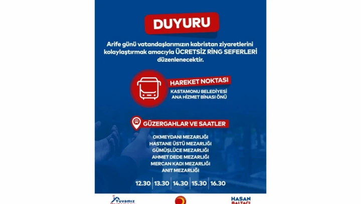 Kastamonu Belediyesi'nden Kabristan Ziyaretleri İçin Ücretsiz Ring Servisi