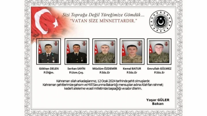 MSB, Şehit Askerlerin İsimlerini Açıkladı