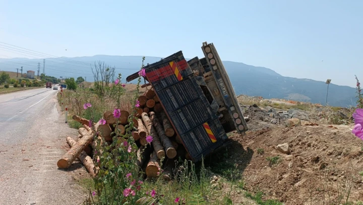 Tomruk yüklü kamyon devrildi: 2 yaralı