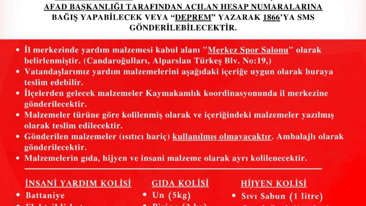 YARDIM KAMPANYASI BAŞLADI