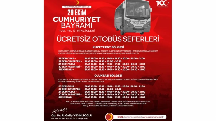 100'üncü yıl kutlamalarına ücretsiz otobüs